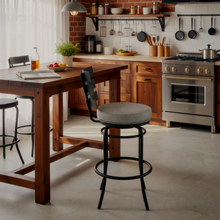 Sunvega Swivel Bar or Counter Stool with Gray Faux Leather and 360-Degree Rotation