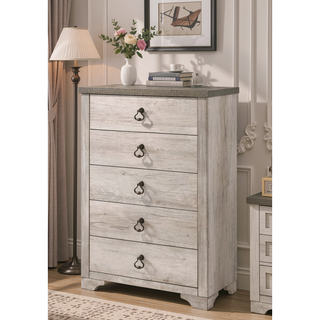 Sunvega Cottage Style Distressed Two Drawer Nightstand with Driftwood Finish
