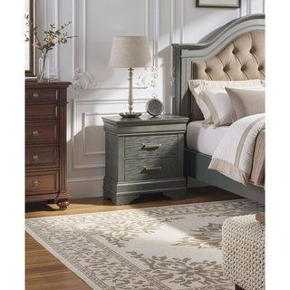 Sunvega Modern Grey Wooden Nightstand with 2 Drawers and Unique Handles
