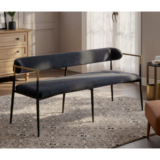 Sunvega Black Chenille Finish Bench with Padded Seat and Back Cushion for Modern Space