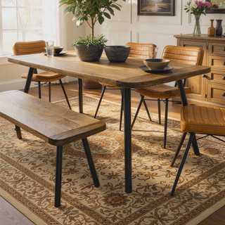 Sunvega Natural Mango and Black Rectangular Dining Table with Tapered Iron Legs
