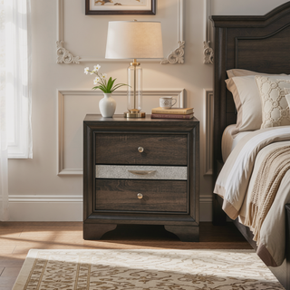 Sunvega Gray Nightstand with Textured Surface and Jewelry Drawer for Bedroom