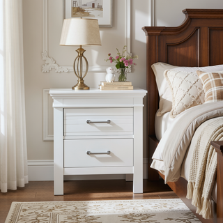 Sunvega White Finish Transitional Style Wooden Nightstand with 2 Dovetail Drawers