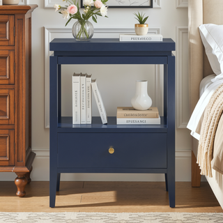 Sunvega Vintage Green 1-Drawer Nightstand with Spacious Shelf and Gold Pull