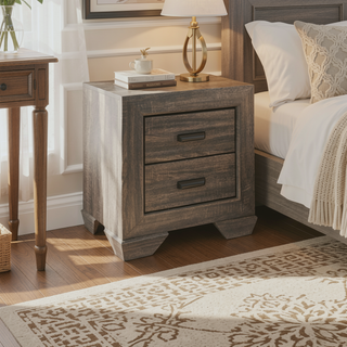 Sunvega Lyndon Weathered Gray Grain Finish Shaker Style Nightstand with Two Drawers
