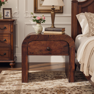 Sunvega Honey Caramel Solid Wood Bedside Table with One Drawer Storage