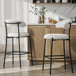 Sunvega 26 inch Counter Height Bar Stool with Soft Teddy Fabric and Black Powder Coating Base