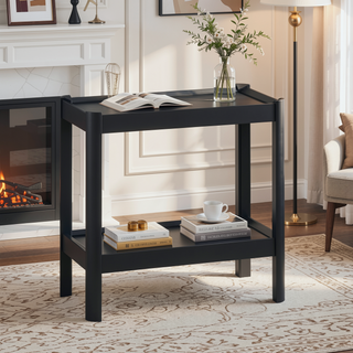 Sunvega White Modern Nightstand with Two Spacious Shelves and Rounded Corners