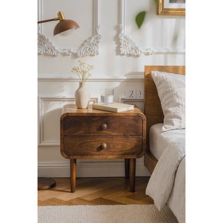 Sunvega Solid Mango Wood California Walnut Wall Mounted Bedside with 2 Drawers