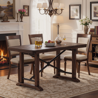 Sunvega Industrial Farmhouse Counter Height Dining Table with Double Pedestal