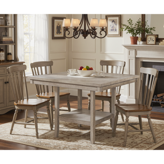 Sunvega Contemporary Farmhouse Square Dining Table with Faux Marble Lazy Susan
