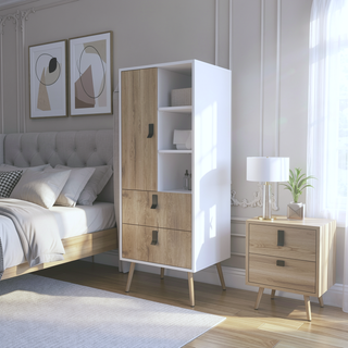 Sunvega Modern Tall Dresser with Two Drawers and Ample Door Storage