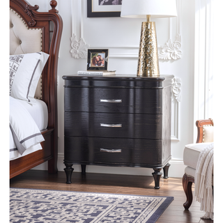 Sunvega Glam Modern Black Nightstand with Curved Front Panels and Turned Wood Leg
