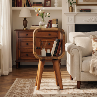 Sunvega Ultra-Compact Solid Mango Wood Minimalist Oak-ish Bedside Table