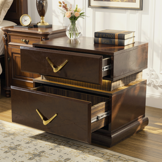 Sunvega Modern Brown Nightstand with Two Drawers and Integrated LED Lights