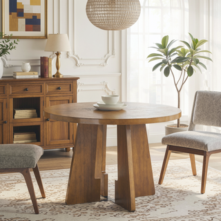 Sunvega Kennedy 44 Inch Round Dining Table with Pecan Wood Veneer Finish