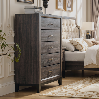 Sunvega Contemporary Gray Chest with Wooden Legs and Nickel Bar Pulls