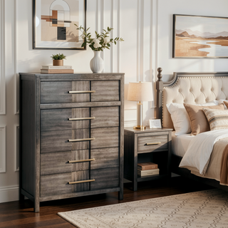 Sunvega Transitional Gray Chest with Five English Dovetail Drawers and Ball Bearing Glides