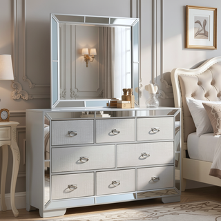 Sunvega Stylish Silver Champagne Storage Dresser with Spacious Drawers for Modern Decor