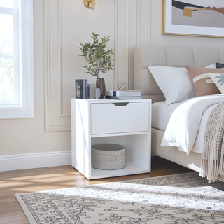 Sunvega 19.7 Inch High Nightstand End Table with Drawer and Open Shelf