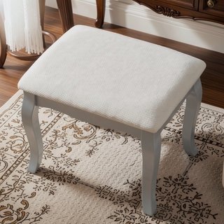 Sunvega Adjustable Oval Wooden Frame Vanity Table with Mirror and Stool