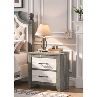 Sunvega Farmhouse Style Nightstand with Two-Tone Finish and Two Drawers