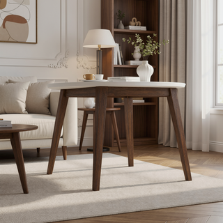 Sunvega Mid-Century Modern Round Dining Table in White Solid Wood for Kitchen