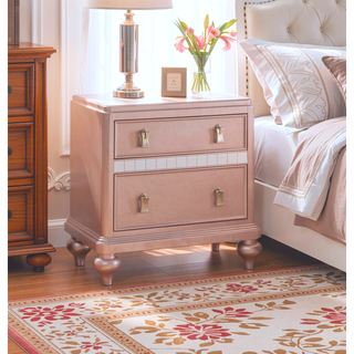 Sunvega Glam Silver Finish Nightstand with Mirror Panels and Crystal Knobs