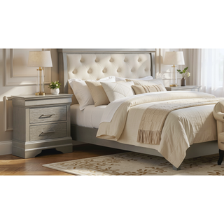 Sunvega Modern Silver Wood Nightstand with Contrast Finish Leg and Handle