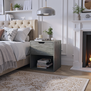 Sunvega Modern Nightstand with Spacious Drawer and Open Shelf for Bedroom
