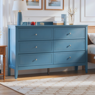 Sunvega Fully Assembled 6 Drawer Dresser with French Dovetail Wood Veneer Finish
