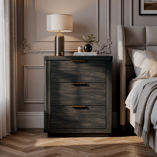 Sunvega Modern Charcoal Gray Nightstand with 3 Full Extension Drawers