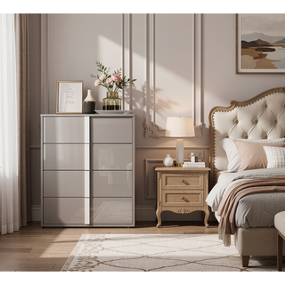 Sunvega Contemporary White Bedroom Chest with Chrome Legs and UV Finish