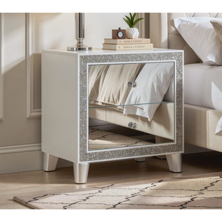 Sunvega Mirrored and Champagne Finish Nightstand with Two Spacious Storage Drawers