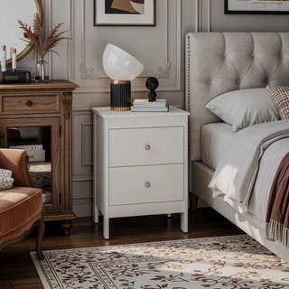 Sunvega Modern White Nightstand with Dual Drawers and Open Shelf for Bedroom