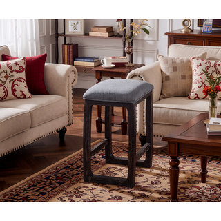 Sunvega Weathered Espresso Fabric Counter Height Stool with Padded Seat
