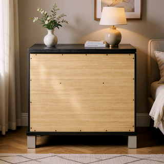 Sunvega Modern Glam Dark Champagne Finish Nightstand with 2 Embossed Drawers and Acrylic Legs