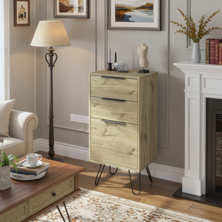 Sunvega Light Oak Finish Hairpin Leg Dresser with Superior Top and Three Drawers
