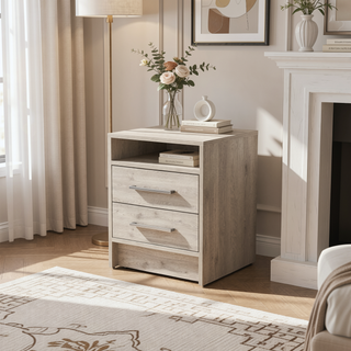 Sunvega Philadelphia Two Drawer Nightstand with Concealed Open Shelf