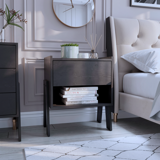 Sunvega Nightstand with Open Shelf and Drawer in Light Gray Finish