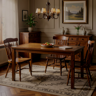 Sunvega 7-Piece Dining Table and 6 Chairs Set with Textured Fabric Upholstery
