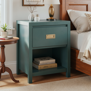 Sunvega Timeless 1 Drawer Nightstand with Vintage Gold Pulls and Open Cubby