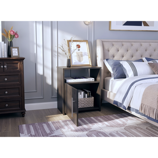 Sunvega Nightstand with Single Door Cabinet and Shelf for Bedroom or Living Room