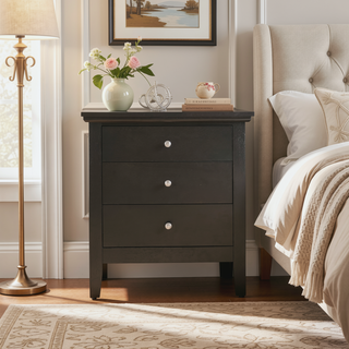 Sunvega Chic Black Casual Nightstand with Three Spacious Drawers for Bedrooms