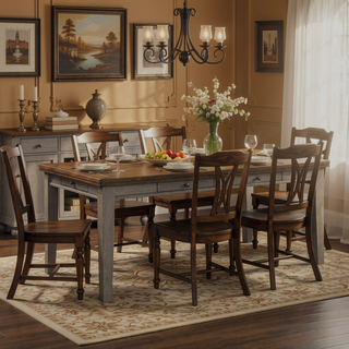 Sunvega Traditional Style Cherry and Gray Finish Wooden Dining Table with 6 Drawers