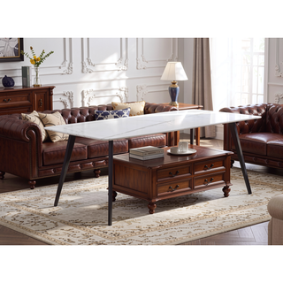 Sunvega 70 inch White Porcelain Kitchen Dining Table for 4-8 People