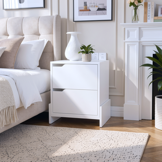 Sunvega Brookland Nightstand with Double Drawers and Sturdy Base in White Macadamia