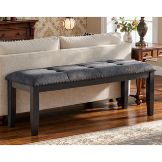 Sunvega Transitional Upholstered Dining Bench with Nailhead Tufted Seat and Black Legs