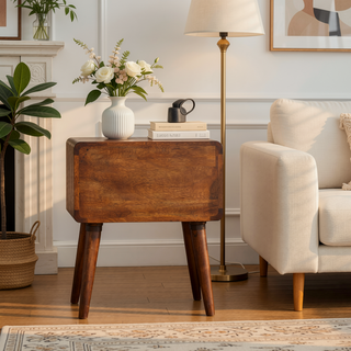 Sunvega Solid Mango Wood Nightstand with Two Drawers in Chestnut Brown
