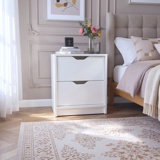 Sunvega White Double Drawer Nightstand with Large Top Surface and Spacious Storage